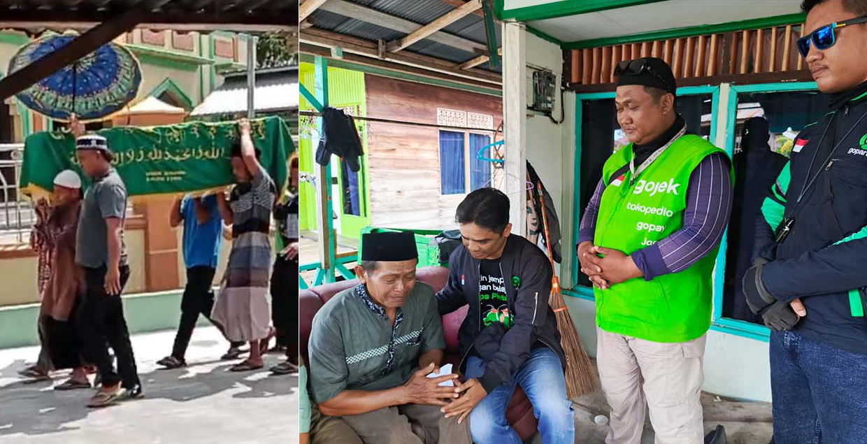 Puluhan Driver Ojol Antar Luqman ke Pemakaman dan Serahkan Donasi