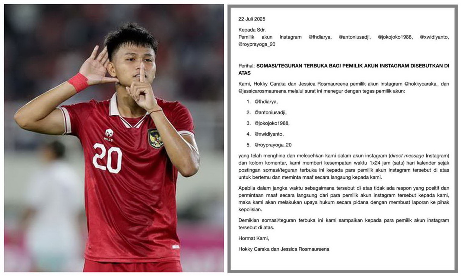 Dibully Netijen, Hokky Caraka Ancam Pidanakan Lima Pemilik Akun Instagram